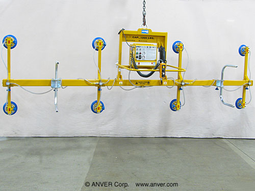 ANVER Electric Powered Eight Pad Lifter with Powered Tilt for Lifting & Tilting Steel Plates 20 ft x 8 ft (6.2 m x 2.4 m) up to 1000 lbs (454 kg)